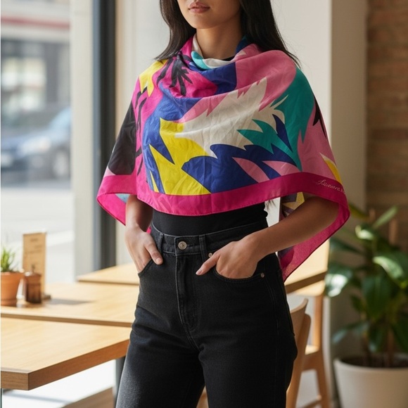 Leamond Dean Accessories - Vintage 80s Leamond Dean Silk Scarf Abstract Palm Print 43 Square